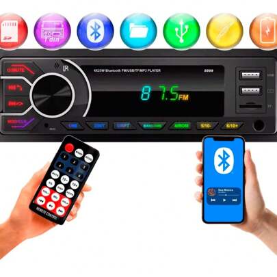 Mp3 Player Automotivo 7 Cores Bluetooth 2x Usb Sd Fm 100w