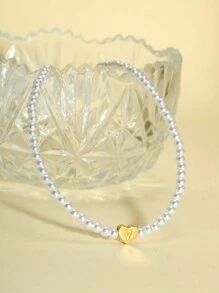 1pc Simple All-Match 26 Letters Pendant Faux Pearl Necklace, Essential For Traveling And Vacation - White - View 18