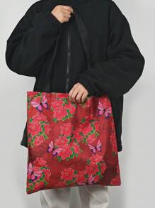 1入組印花花紋輕便手提袋,多功能工作袋,可肩背手提,男女皆宜,帶拉鍊 - 彩色 - 查看 4