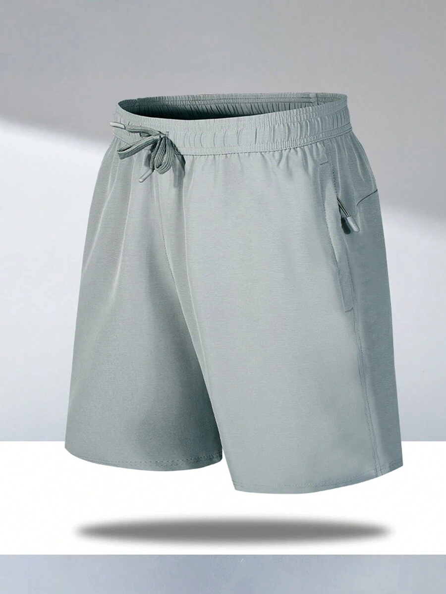 男友风男士夏季休闲抽绳腰口袋冰丝运动短裤 - 淺灰色 - 查看 1