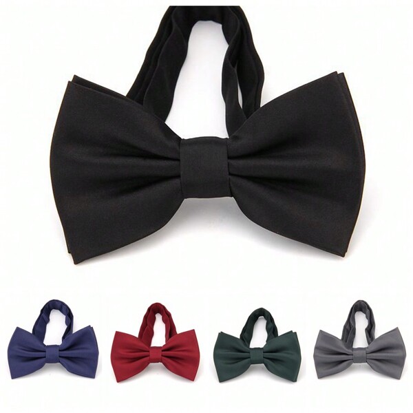 Corbatín sólido de doble capa con estilo para hombre, perfecto para novio, boda, fiesta, cóctel, banquete, atuendo de negocios y vestimenta formal (Negro) Navidad informal