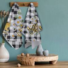 2 cái/bộ Khăn mặt , Quỷ lùn & Hình trái tim Tổ ong Cái đĩa Khăn tắm , Bóng Kẻ sọc Buffalo Mẫu Khăn lau bếp , Mềm mại & Hấp thụ khăn rửa bát , Phòng bếp & Bữa tối Bàn Trang trí , Nhà  Quân nhu - Nhiều màu - Xem 5