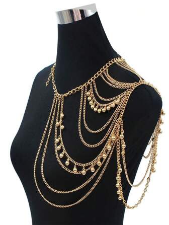 1pc Street Style Fringe & Chain Design Fashionable Shoulder & Body Chain For Women, Punk Style