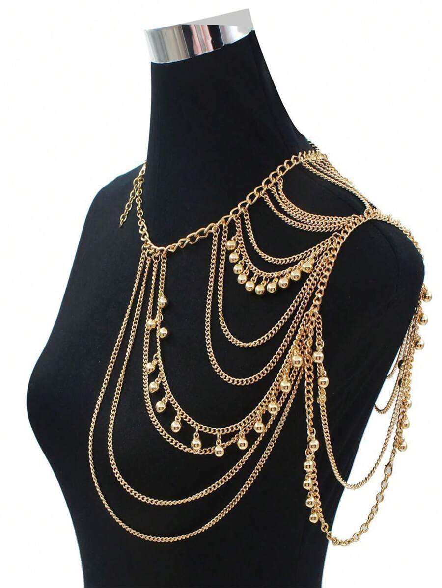 1pc Street Style Fringe & Chain Design Fashionable Shoulder & Body Chain For Women, Punk Style
