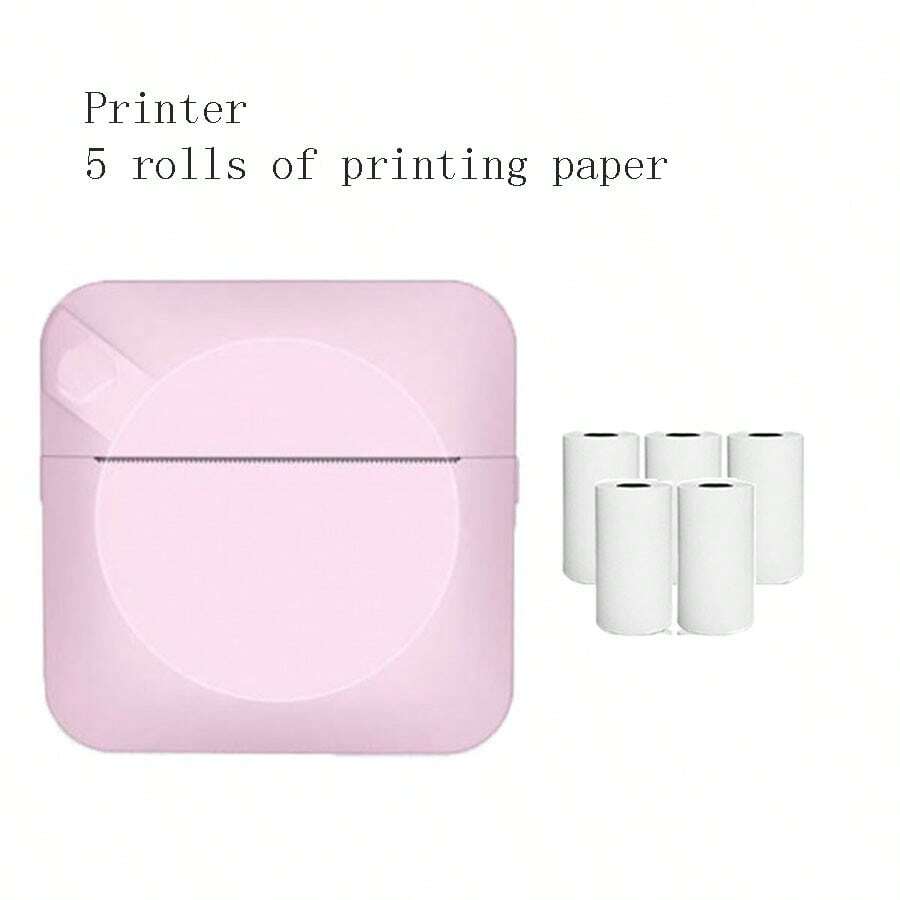 1 pieza Mini impresora térmica Bluetooth portátil - Disponible en color blanco, azul o rosa, impresora de etiquetas/recibos de 57mm para dispositivos móviles, impresión de etiquetas, impresión de fotos - Rosa + 5 rollos de papel - Ver 1