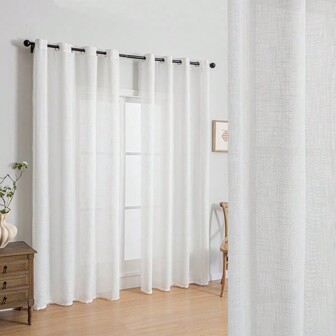 1pc Multi-Color Linen Sheer Curtain With Small Cross Pattern, Translucent But Not See-Through