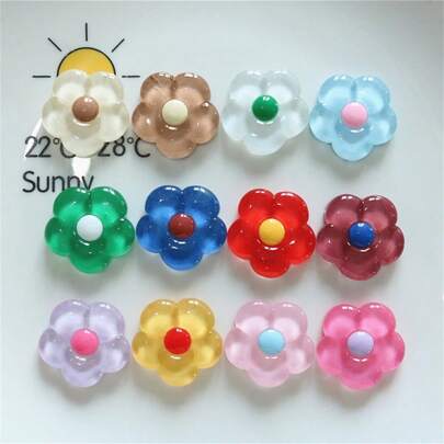 10pcs Mixed Pack Transparent Seven-Color Cartoon Flower Shaped Diy Accessory For Earrings, Hair Accessories, Stationery, Phone Case, Keychain, Cup, Fridge Sticker & Decorative Material, Includes Double-Sided Tape Valentines