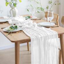 White Cheesecloth Table Runner 10ft Rustic Wrinkled Gauze Boho Table Runner 35x120 Inche For Wedding Birthday ,Easter Baby Shower Decor - White - View 1
