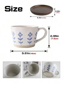 1 pièce Set de tasse à café en céramique, Tasse en céramique et Sous-tasse en bois, Convient pour un usage domestique et au bureau, Un excellent cadeau pour les amis à la rentrée scolaire