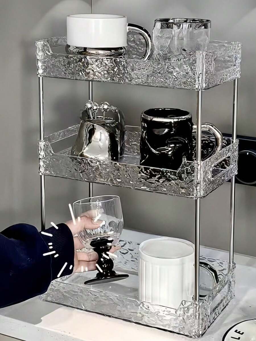 1 raft transparent pentru cosmetice multistrat, suport de depozitare pentru baie multifuncțional, organizator de birou pentru îngrijirea pielii, suport pentru pahare de bucătărie, tavă pentru masă de ceai, tavă pentru chiuvetă, ușor de instalat, potrivit pentru căni, articole de toaletă, cosmetice, parfumuri, loțiuni, șampoane, decorațiuni interioare, cameră Decoratiuni, Accesorii pentru baie