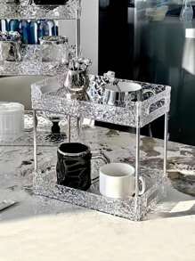 1 raft transparent pentru cosmetice multistrat, suport de depozitare pentru baie multifuncțional, organizator de birou pentru îngrijirea pielii, suport pentru pahare de bucătărie, tavă pentru masă de ceai, tavă pentru chiuvetă, ușor de instalat, potrivit pentru căni, articole de toaletă, cosmetice, parfumuri, loțiuni, șampoane, decorațiuni interioare, cameră Decoratiuni, Accesorii pentru baie