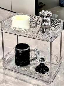 1 raft transparent pentru cosmetice multistrat, suport de depozitare pentru baie multifuncțional, organizator de birou pentru îngrijirea pielii, suport pentru pahare de bucătărie, tavă pentru masă de ceai, tavă pentru chiuvetă, ușor de instalat, potrivit pentru căni, articole de toaletă, cosmetice, parfumuri, loțiuni, șampoane, decorațiuni interioare, cameră Decoratiuni, Accesorii pentru baie