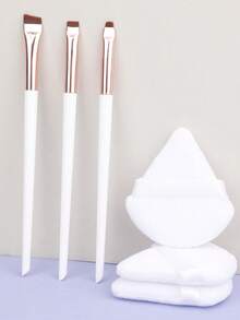 3pcs Angled Eyeliner Brush, Eyebrow Brush For Defining Eyes, Eyeshadow Brush, Makeup Brushes + 3pcs Triangle Makeup Sponges - Multicolor - View 9