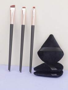 3pcs Angled Eyeliner Brush, Eyebrow Brush For Defining Eyes, Eyeshadow Brush, Makeup Brushes + 3pcs Triangle Makeup Sponges - Multicolor - View 8