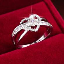 1 Anillo De Propuesta Incrustado En Forma De Corazón Con Líneas Cruzadas - Multicolor - Ver 26