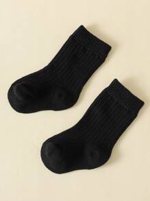 5pairs Baby Boys' Double Needle Plain Mid-Calf Socks - Black and White - View 5