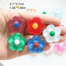 10pcs Mixed Pack Transparent Seven-Color Cartoon Flower Shaped Diy Accessory For Earrings, Hair Accessories, Stationery, Phone Case, Keychain, Cup, Fridge Sticker & Decorative Material, Includes Double-Sided Tape Valentines