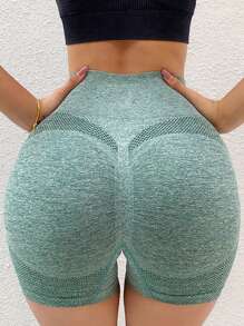 1 pezzo Pantaloncini sportivi verdi da donna per fitness e yoga, vita alta, controllo pancia, effetto push-up, asciugatura rapida, shapewear anti-trasparenza, accessori palestra