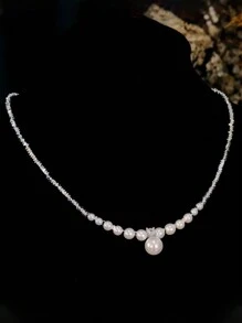 3入組豪華極簡人造珍珠項鍊和耳環套裝，適合女性在各種場合佩戴，婚禮伴娘裝飾配件 - 白色 - 查看 2