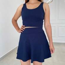 Saia Feminina Gode curta mini Rodada moda adulta jovial - Azul Marinho - Visão 6