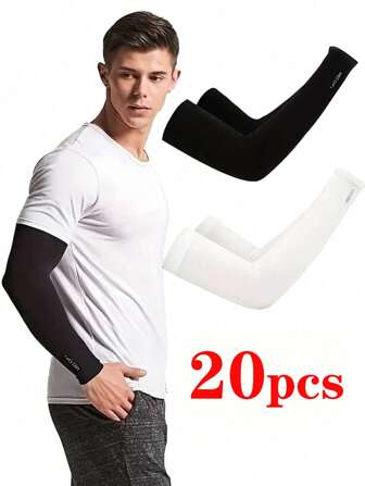 20pcs Summer Uv Protection Arm Sleeves, Black & White Color Stretchy Protective Gloves, Cool Ice Silk Compression Arm Sleeves Without Fingers For Outdoor Beach Sports Cycling Fishing Driving