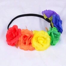 1 件女士/女孩圣诞花环头带人造玫瑰花，彩虹花发饰，派对照片道具装饰，彩虹花弹性发箍，墨西哥风格 - 彩色 - 查看 11
