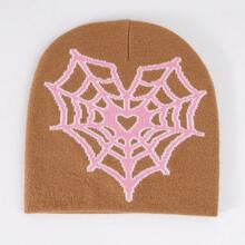 1只y2k風格拼色,心形蜘蛛網紋式街頭風骷髏帽,男女通用提花針織帽,適合日常穿著、戶外活動,也可作為節日禮物 - A - 查看 9