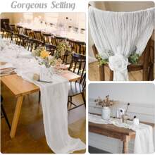 White Cheesecloth Table Runner 10ft Rustic Wrinkled Gauze Boho Table Runner 35x120 Inche For Wedding Birthday ,Easter Baby Shower Decor - White - View 7