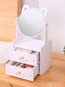 1 Miếng Phổ biến nhất Bàn làm việc Tai mèo Gương mỹ phẩm Có ngăn kéo Lưu trữ , Lý tưởng Đối với Sinh viên Và Cô gái - Gương trang điểm tai mèo - Xem 10