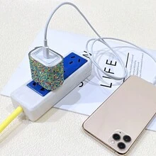 Charger Cover With Diamond Decoration, Charging Head Protector, Power Adapter Case, Compatible With Iphone 15, Pd18/20w - Khaki - View 10