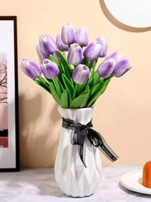 10/6pcs Artificial White And Purple Tulip Flowers