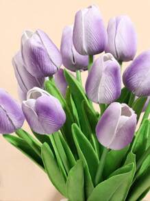 10/6pcs Artificial White And Purple Tulip Flowers