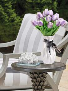 10/6pcs Artificial White And Purple Tulip Flowers