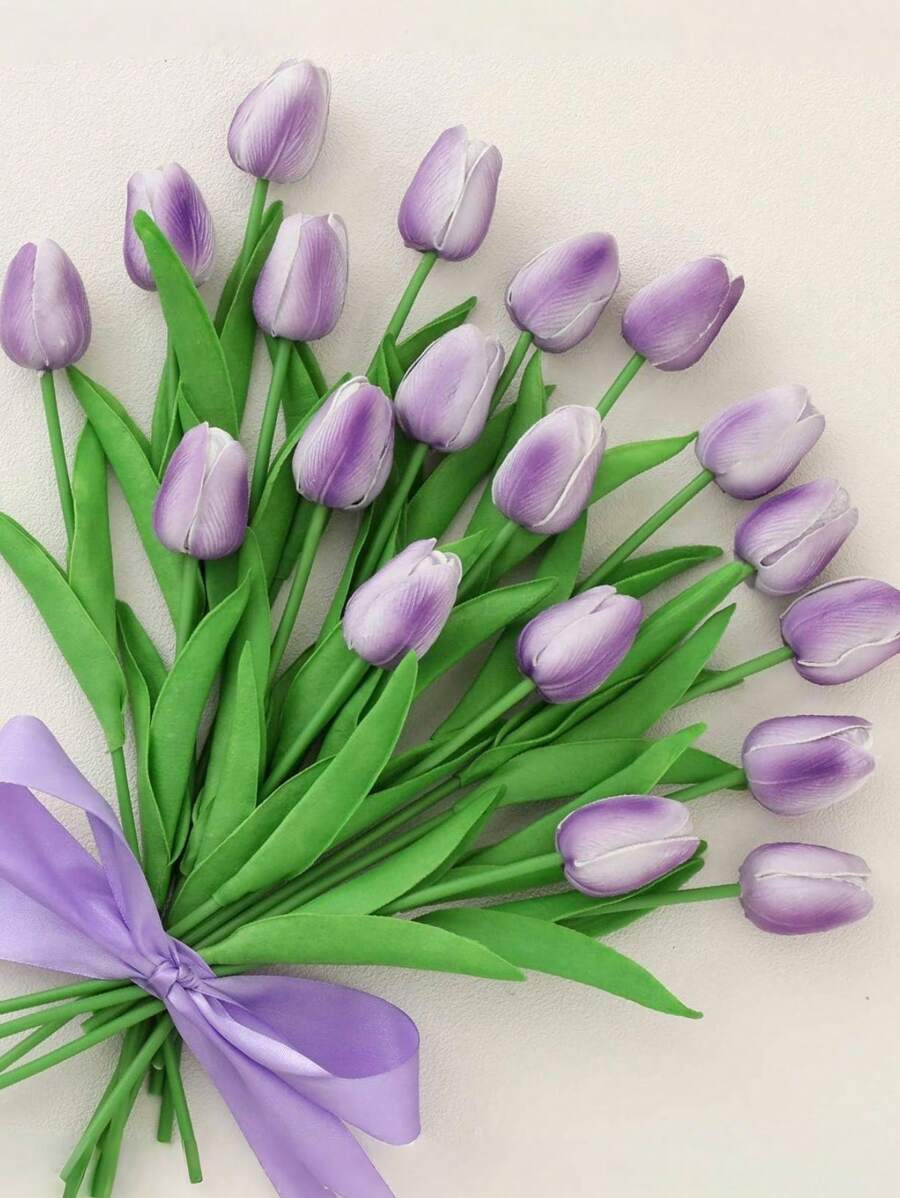 10/6pcs Artificial White And Purple Tulip Flowers