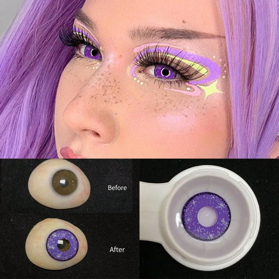 1pair/2Pces Midisummer Starry Sky Purple Yellow Contact Lenses Colored ...