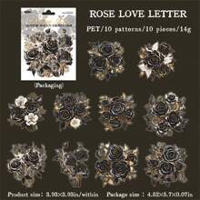 10入/包玫瑰序列寵物貼紙,大尺寸玫瑰復古diy日記相簿貼紙 - 彩色 - 查看 9