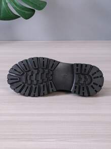 Women's Classic British Style Chunky Heel Slip-On Loafer Shoes With Thick Bottom For Spring & Autumn