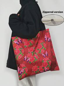 1入組印花花紋輕便手提袋,多功能工作袋,可肩背手提,男女皆宜,帶拉鍊 - 彩色 - 查看 1
