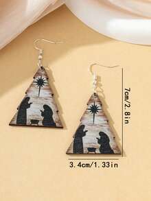1對具有人物和信仰設計的創意風格木質耳環,個性化三角形和樹形,適用於女性,波西米亞風派對禮物 - 彩色 - 查看 2