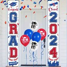 2 Pièces, Bannière De Panneau De Porche De Remise Des Diplômes 2024, Bannière De Porte De Panneau De Porche De Remise Des Diplômes Bleue Et Rouge, Drapeau De Bannière Suspendue De Félicitations De Classe De 2024 Pour L'obtention Du Diplôme De Lycée Et Université. Décorations De Fête - Multicolore - Voir 2