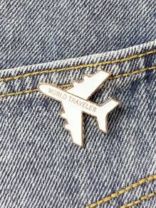 1個時尚的飛機模型金屬胸針,上面寫有英文單詞'world Traveler',多功能裝飾衣服和袋子的針章