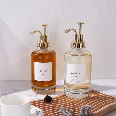 2 piezas/set Botellas de vidrio para jarabe con 36 etiquetas, botellas de vidrio, dispensadores de bomba para jarabe, aceite, loción, jabón y enjuague bucal, adecuado para bares de café, 16.9oz/500ml. Perfecto como regalo para amigos.