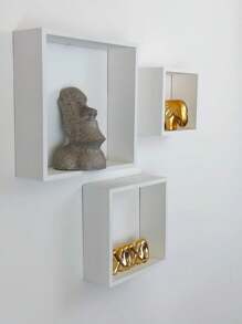 Repisas Cubo Cuadrado Flotantes Minimalistas Modernas Juego kit set 3 Negro Blanco Chocolate 25,20 y 15cm - Blanco - Ver 1