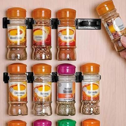 20pcs/4 Tiers Spice Rack, Wall Mounted Storage Organizer, Space Saving Spice Bottle Holder Rack, Simple Storage Rack, Suitable For Cabinet, Refrigerator And Cabinet Door, Kitchen Storage & Organization, Kitchen Accessories