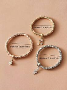 3pcs Elastic Bracelet Set With Creative Musical Note Pendant, Suitable For Music Festival - Multicolor - View 4