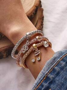 3pcs Elastic Bracelet Set With Creative Musical Note Pendant, Suitable For Music Festival - Multicolor - View 1