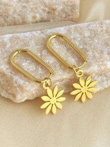 1pair Metallic Stainless Steel Sunflower Shaped Drop Earrings, Women's Fashion Jewelry Valentines,Mom,Mother,Mother's Day,Gift