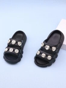 Girls' Slip-Resistant Diamond Decor Outdoor Slippers, Hollow-Out Design Toddler Sandals For Summer Beach