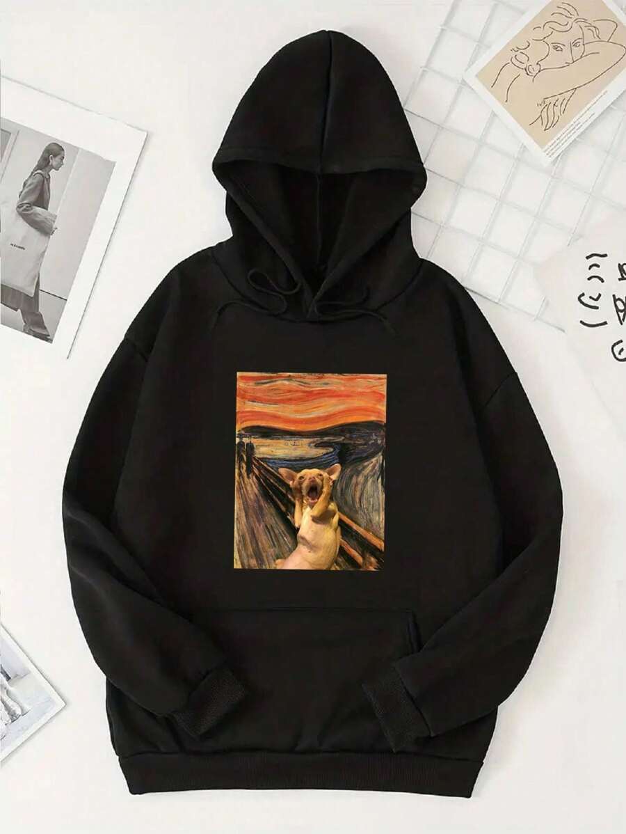 Sudaderas para Hombre con Capucha y Cordones, Con Forro Térmico Ropa Casual Hombre Sudadera Termica con Bolsillo de Canguro Color de Moda - Negro - Ver 1