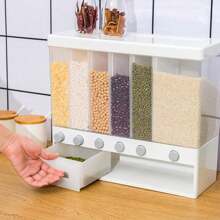 LIVINGANDHOME Living And Home 6 In 1 Stand/Wall Mounted Food Dispenser,Kitchen Storage Containers For Rice,Beans,Cereal,Grain,Candy,Biscuit,Dry Food - White - View 3